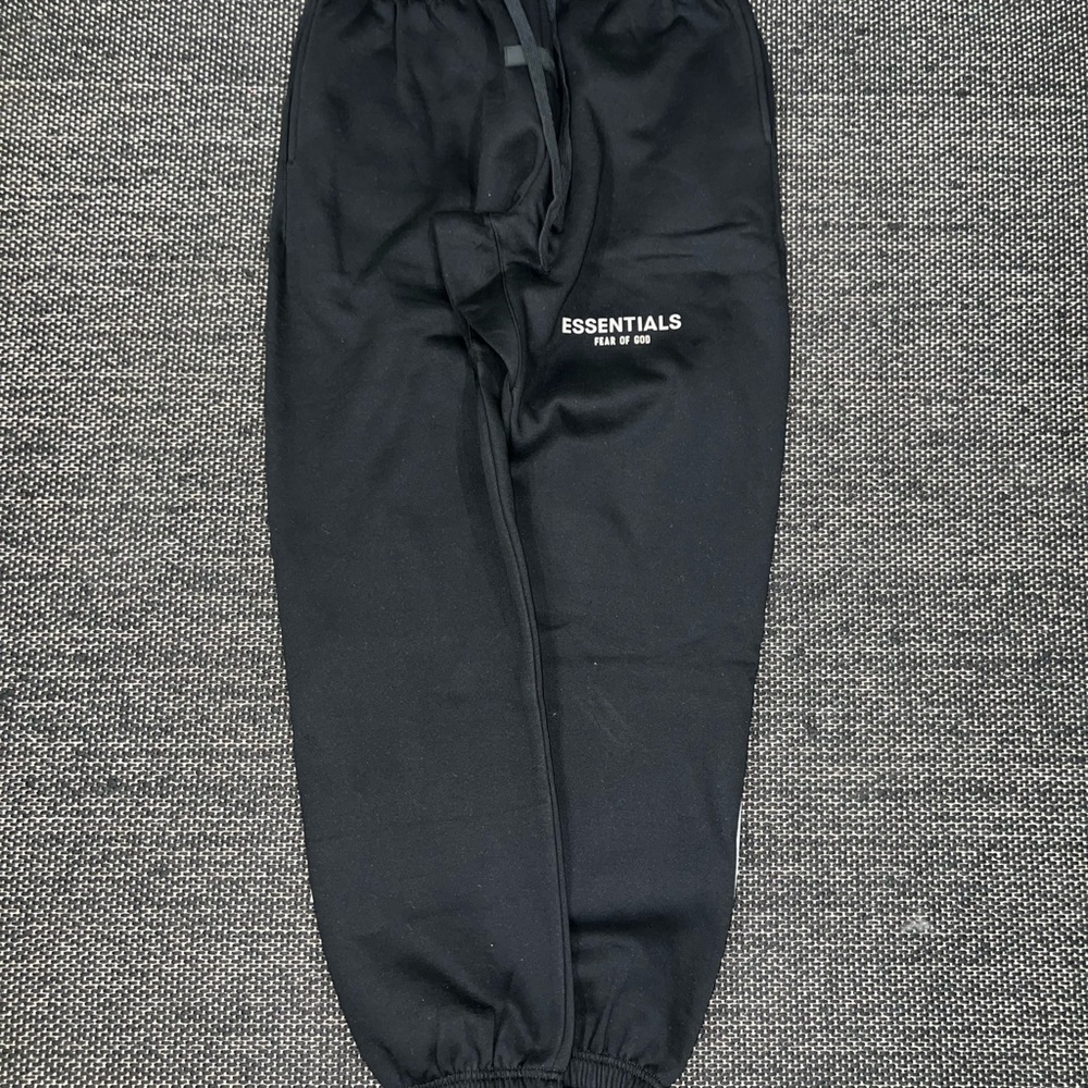 Essentials Black Sweatpants with Elastic Cuffs and Tapered Leg
